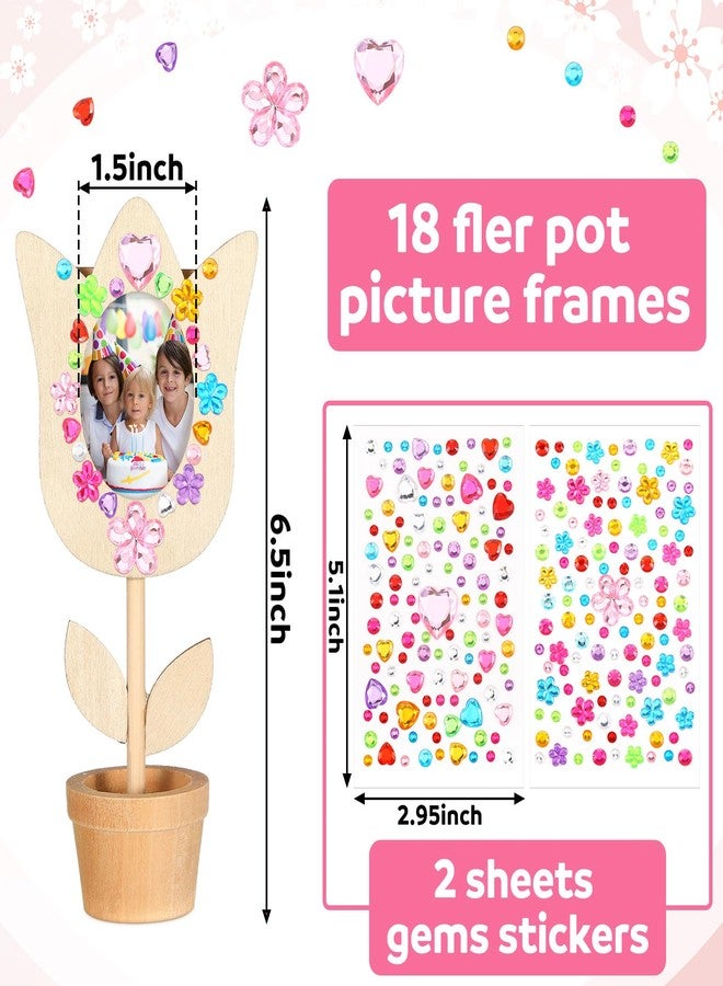 Tellingyou 18 Pcs Mothers Day Crafts Flower Picture Frame Craft Kit Spring Flower Pot DIY Wood Picture Frames with 2 Gems Stickers Gift for Family Kids(Tulip Shape) - Image 2